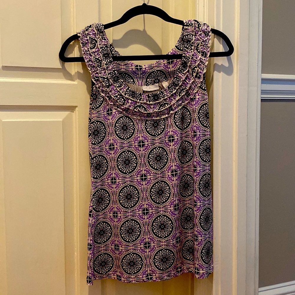 New York & Company Stretch Sleeveless Blouse - Purple Black - Size Small S